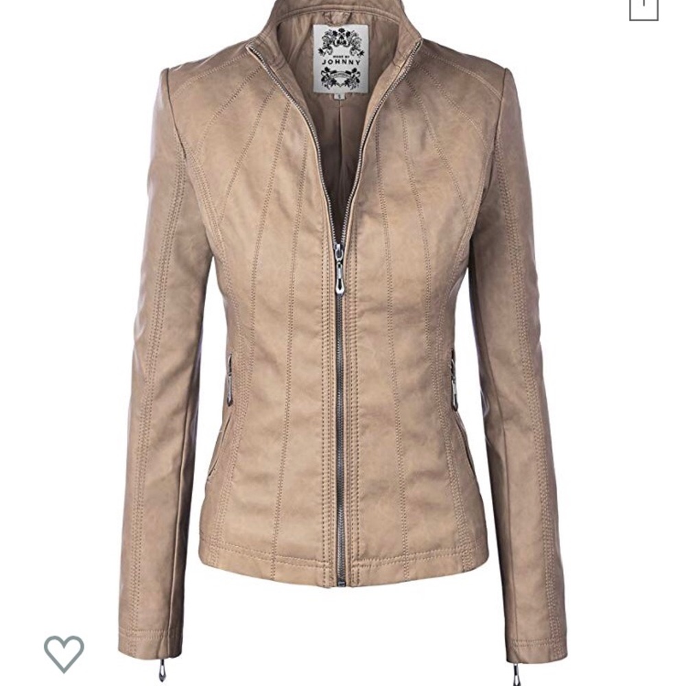 Made by Johnny tan faux leather jacket